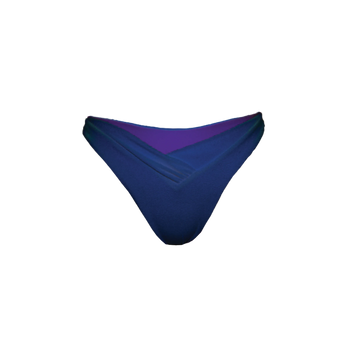 Bait bikini bottom in coastal blue flat lay with V-cut front