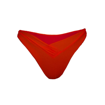 Bait bikini bottom in chilli red flat lay with V-cut front