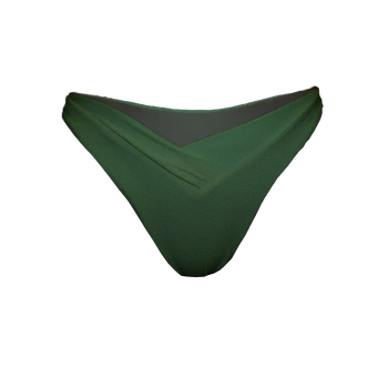 Bait bikini bottom in moss green flat lay with V-cut front