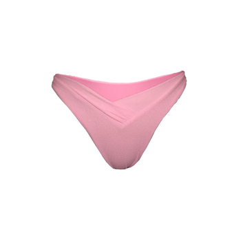 Bait bikini bottom in peach pink flat lay with V-cut front