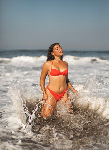 Bait Bottom in Chilli Red, campaign image with Oyster Top