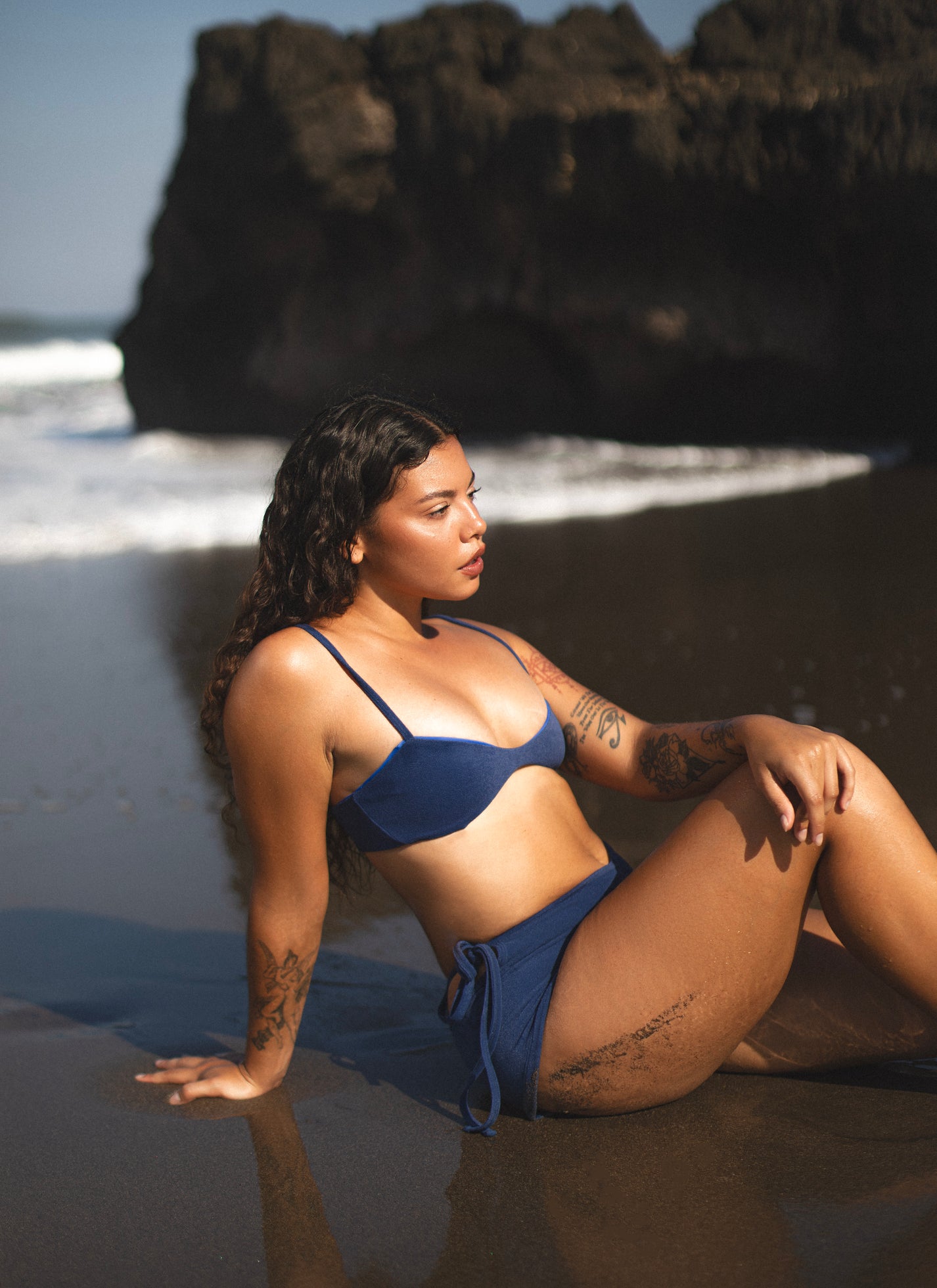 Spill Top in Coastal Blue, paired with Sailor Brief, side view