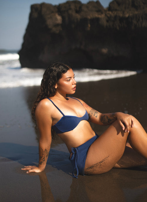 Spill Top in Coastal Blue, paired with Sailor Brief, side view