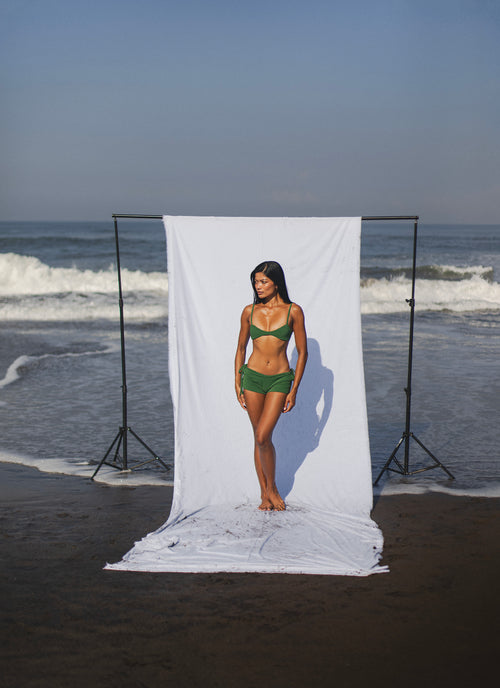 Sailor Brief in Moss Green, paired with Spill Top, front view