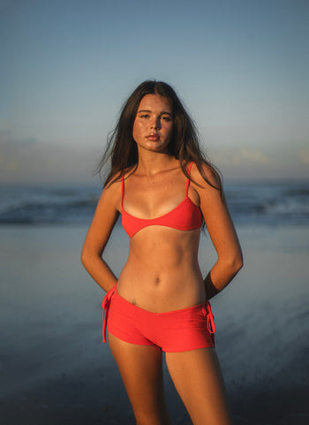 Spill Top in Chilli Red, paired with reversible Sailor Brief, front view