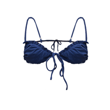 Triangle bikini top in coastal blue flat lay with micro-cut triangle cups