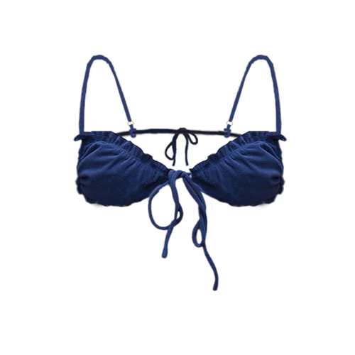 Triangle bikini top in coastal blue flat lay with micro-cut triangle cups