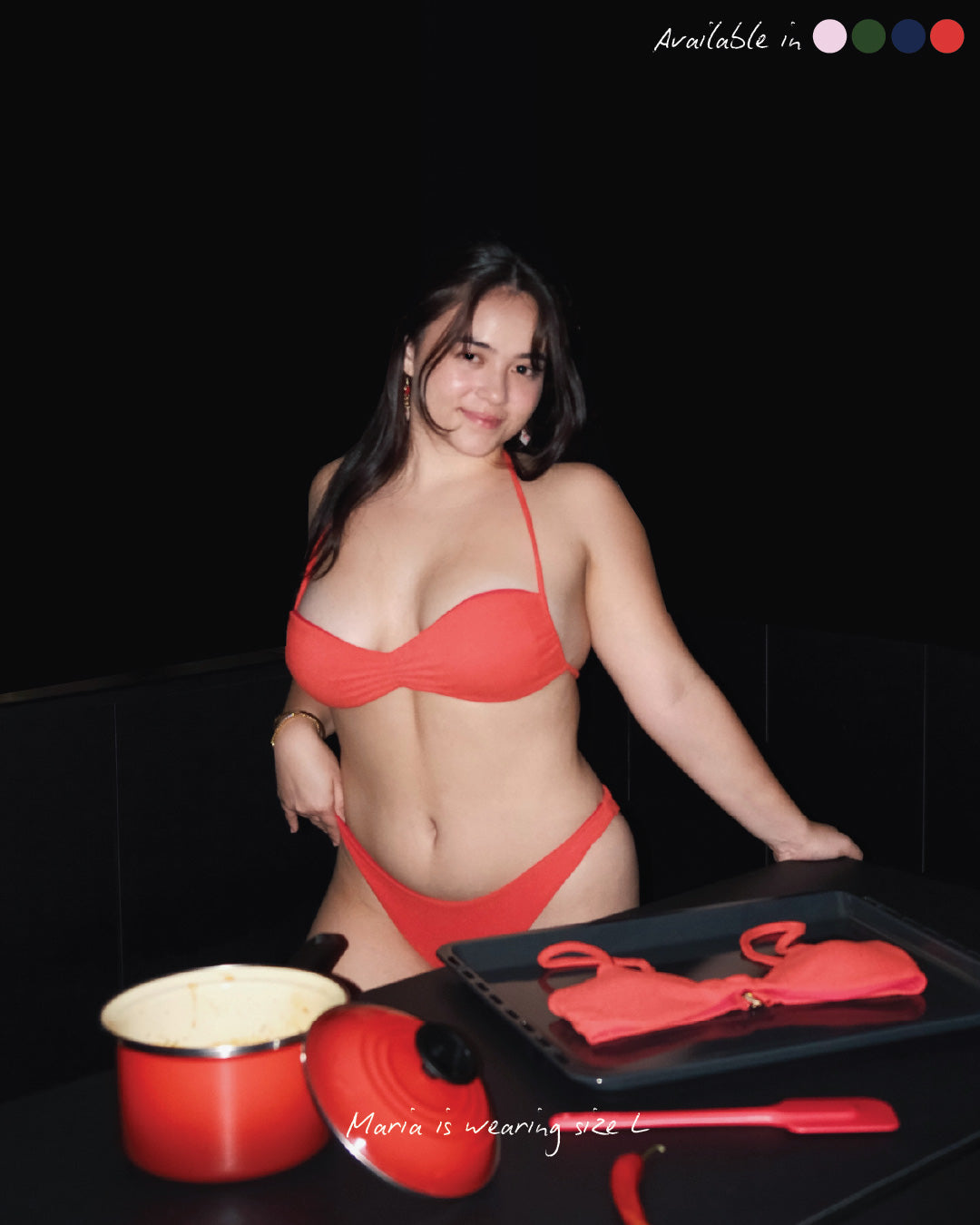 Model wearing Sail Bottoms in Chilli Red with high-cut silhouette